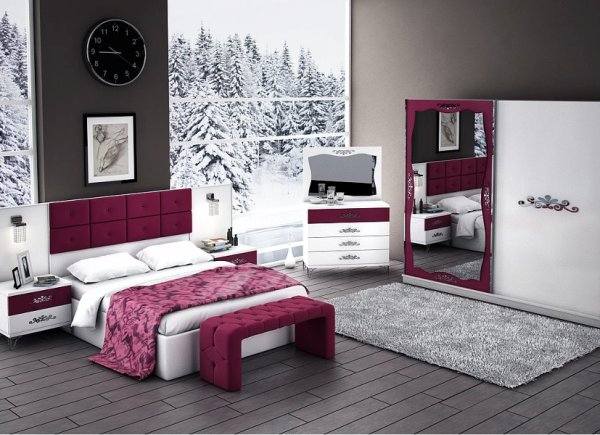 Fuşya beyaz yatak odası takımları Moda Dekorasyonlar