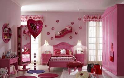 Kız çocukları için pembe yatak odası dekorasyonu
