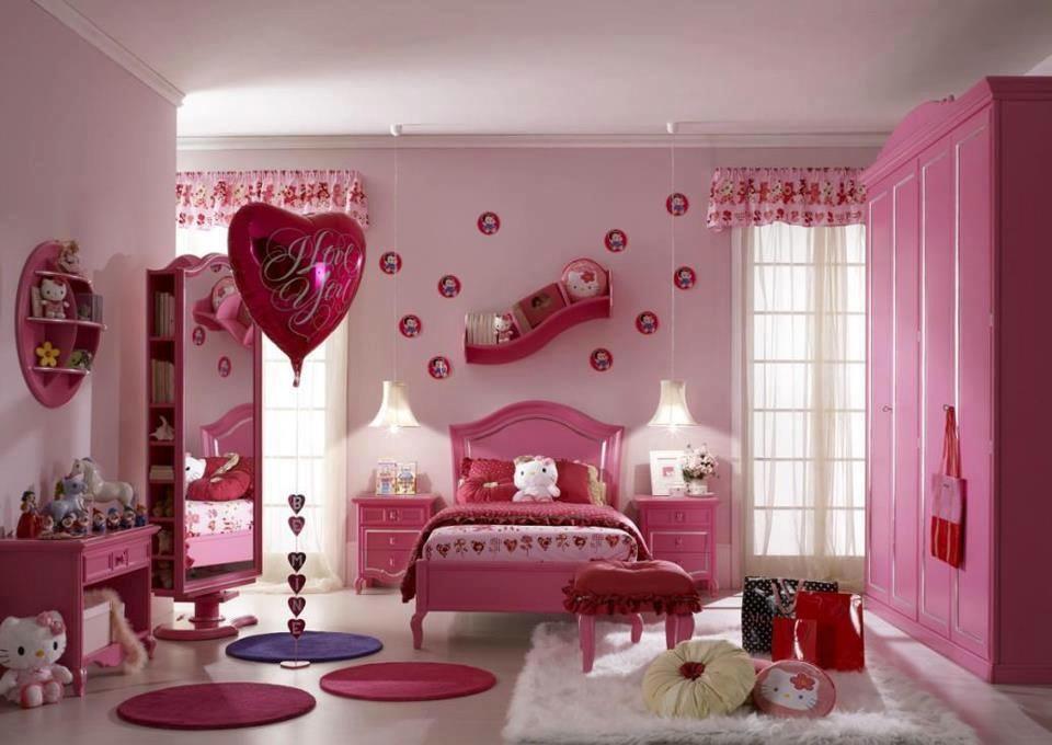 Kız çocukları için pembe yatak odası dekorasyonu