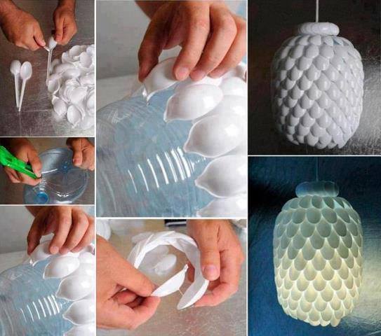 Plastik şişelerden ve kaşıklardan avize yapımı