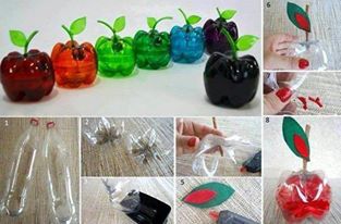Plastik şişelerden dekoratif elma