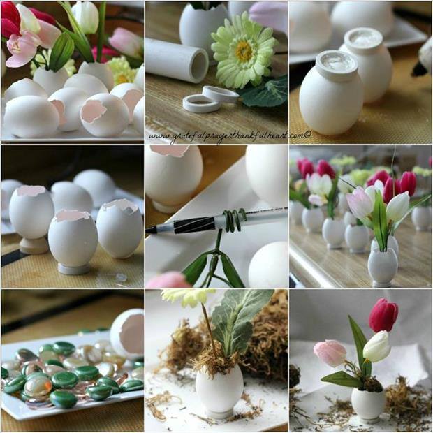 Yumurta kabuklarından dekoratif çiçek saksı