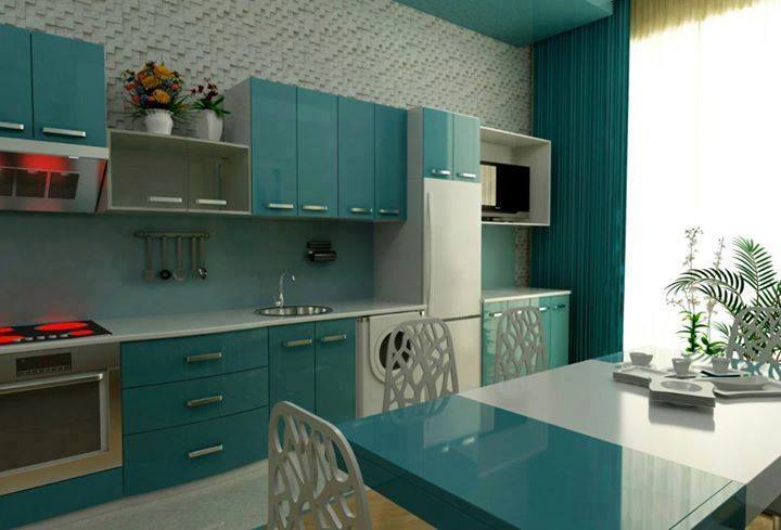 Turkuaz mavisi mutfak dekorasyonu