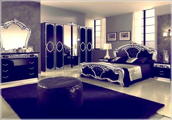 Siyah gümüş rengi yatak odası