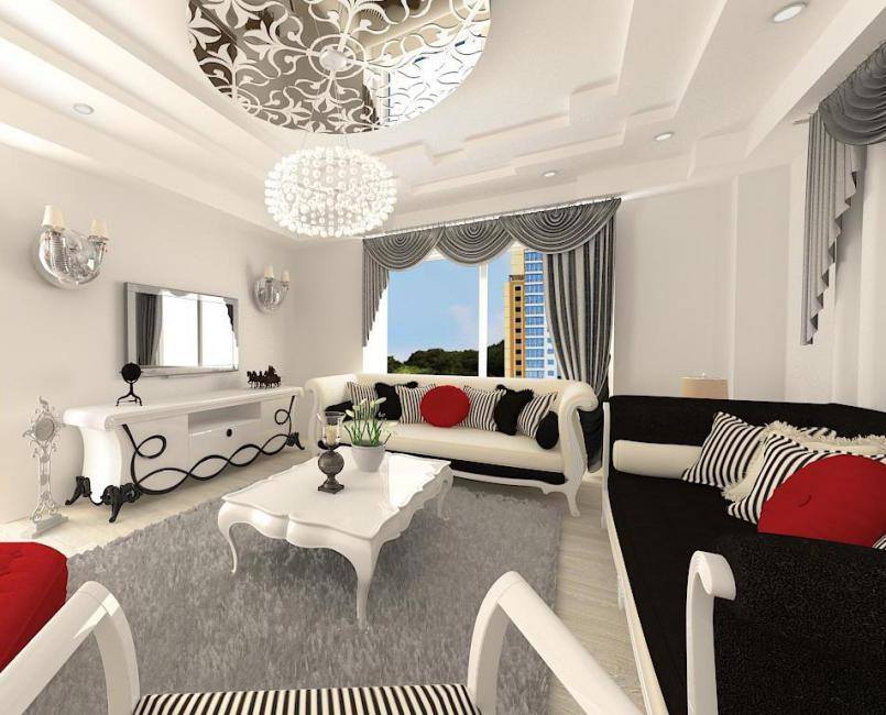 Siyah beyaz modern salon dekorasyonu