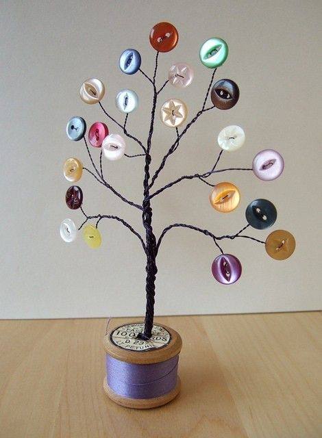 Düğmeler ile dekoratif ağaç yapımı