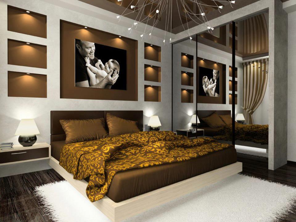 Beyaz kahverengi yatak odası dekorasyonu