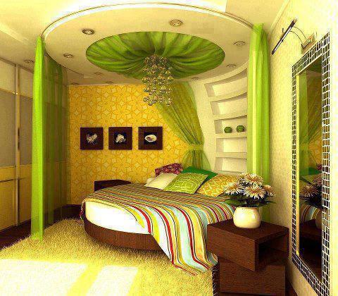 Yeşil renkli farklı tasarımlı yatak odası