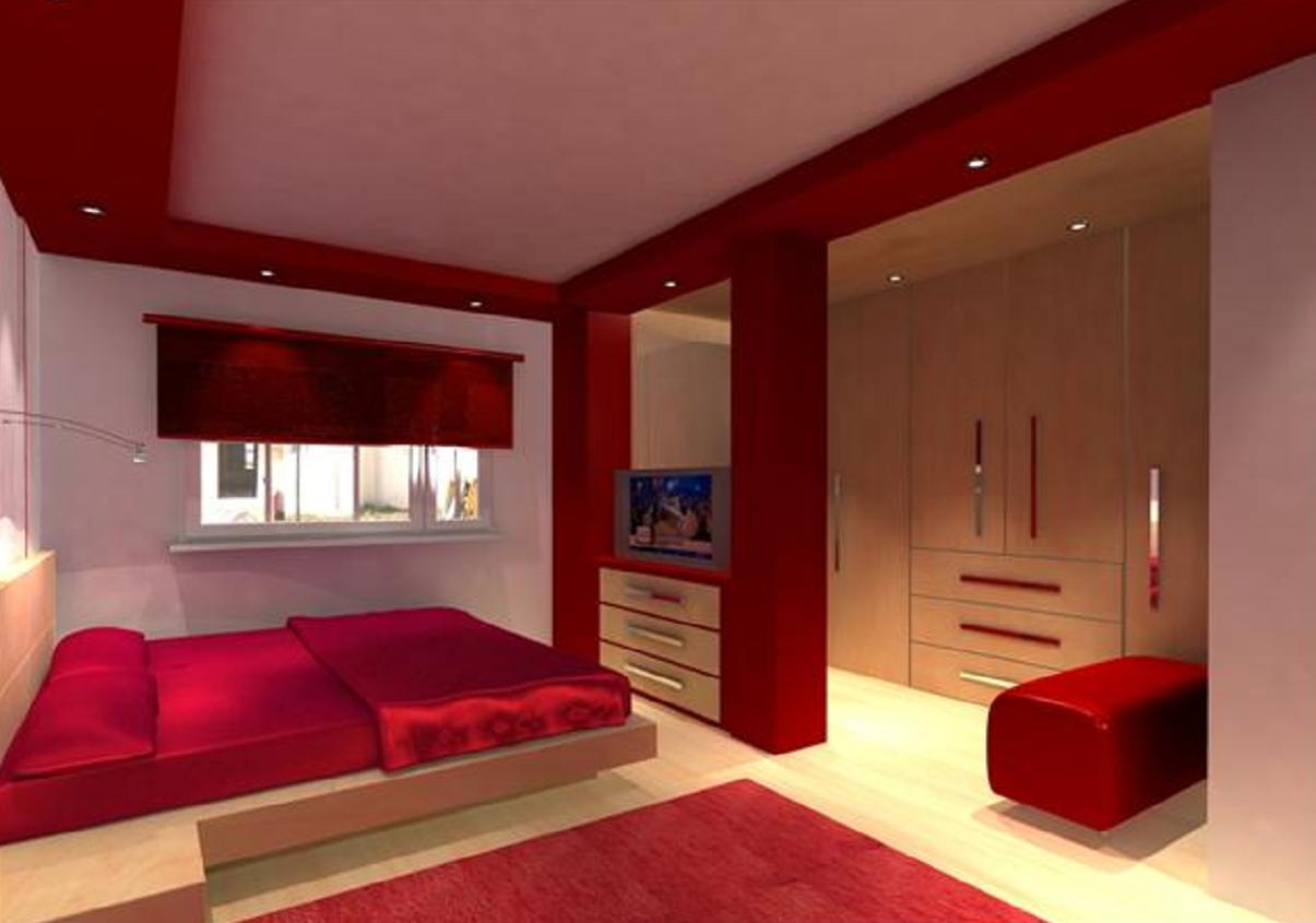 Kırmızı krem yatak odası dekorasyonu