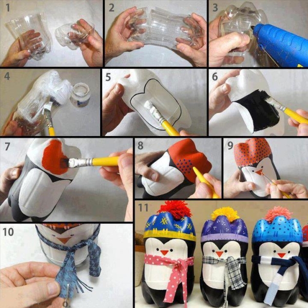 Plastik şişeler ile dekorasyon penguen yapma