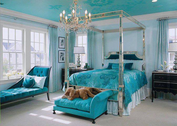 Turkuaz mavisi  yatak odası dekorasyonu