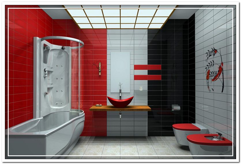 Kırmızı banyo dekorasyonları