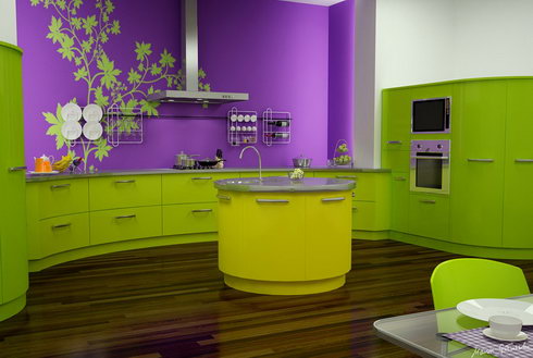 Yeşil mor mutfak dekorasyonu